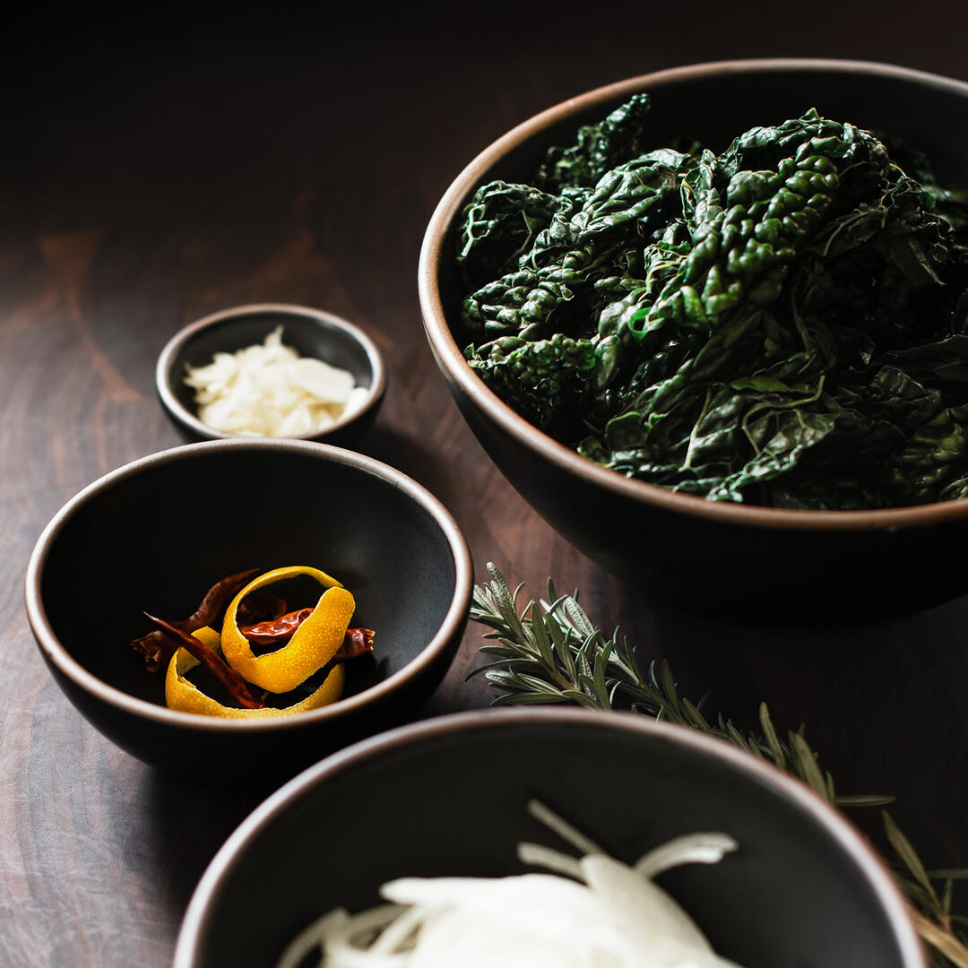 A.O.C. Kale Mise en Place—All of the ingredients measured out in bowls.