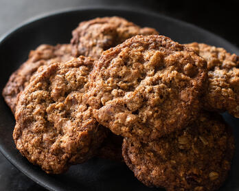Plate of Oatmeal Date Cookies from the "Mother Grains" cookbook.