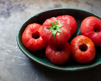 Bowl of peeled Shady Lady tomatoes.